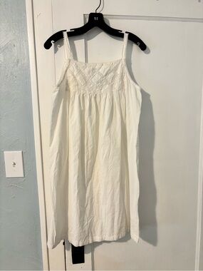 Classic White Cotton Chemise Slip with Embroidered Bodice